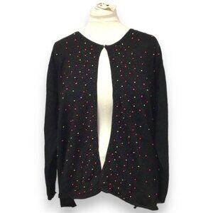 Victoria Jones Woman Cardigan Sweater VTG 90s Grandmacore Artsy Eclectic Blck 3X
